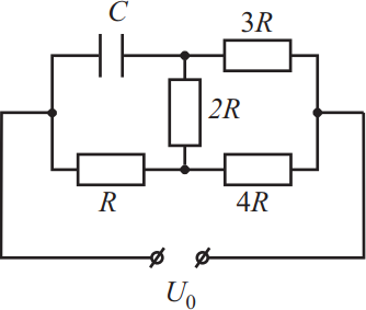 В цепи показанной на рисунке конденсатор емкостью c заряжен до напряжения u0